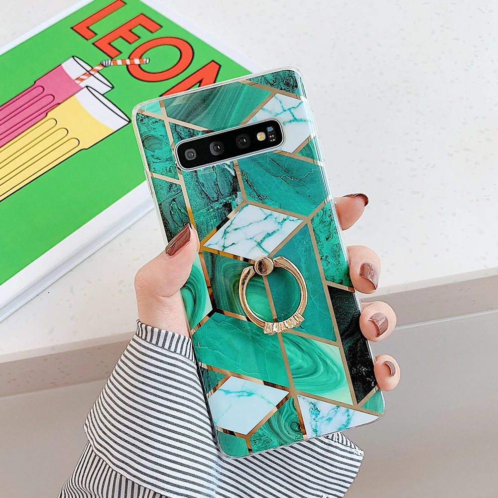 c LOVECOM покрытие мрамор чехол для телефона для samsung Galaxy A50 S10 Plus S8 S9 Plus A70 палец кольцо держатель Роскошный мягкий IMD задняя крышка - Цвет: c