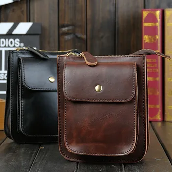 

Men's Vintage Waist Bag Brand PU Leather Fanny Pack Belt Loops Hip Bum Bag Designer Casual Wallet Small women Messenger bags