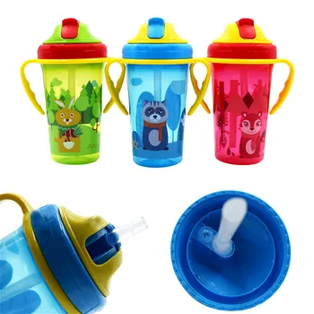 

400ML Cute Baby Feeding Cup with Straw BPA Free Portable Feeding Bottle Leak Proof with Handle Kids Training Baby Sippy Copos