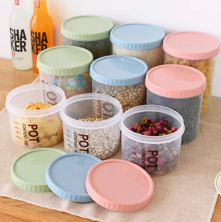 

500-1000ml Plastic Food Storage Box Cans Container Refrigerator Preservation Kitchen Grain Sugar Nuts Storage Bin Storage Tanks