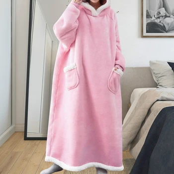 

Winter Oversized Hoodies For Women Long Sweatshirt Ladies Plush TV Blanket With Sleeves Fleece Hoody Hoodie Sudaderas Mujer