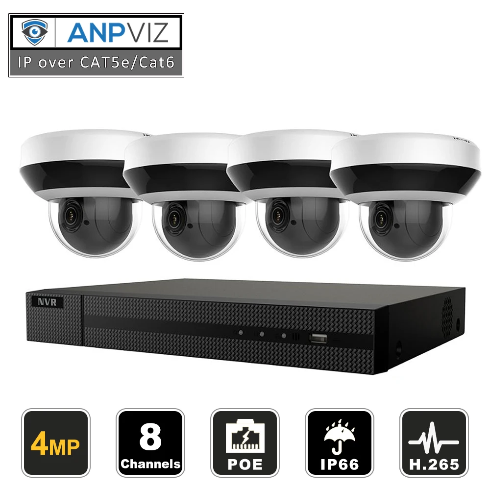 В наличии Hikvision H.265 8CH POE NVR комплект наружная CCTV система безопасности 4MP 4X Zoom PTZ ip