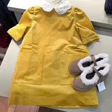 Г., новое зимнее однотонное желтое платье для девочек Одежда для девочек с карманами спереди эксклюзивное Брендовое платье с вишнями для девочек 3Y от 4 до 10 лет