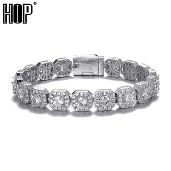 

Hip Hop 11MM Bling Iced Out Tennis Chain Square Lattice AAA CZ Stone Cubic Zircon Box Clasp Chokers Bracelet For Men Jewelry