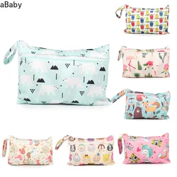 Saco de fraldas do bebê impresso à prova dwaterproof água molhado seco fralda zíper bolsa carrinho carry pacote viagem ao ar livre molhado saco armazenamento fralda bolso