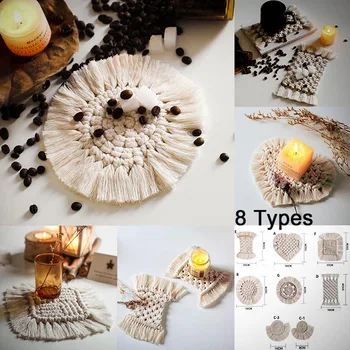 

Home Decoration Table Decor Handmade Macrame Coasters Heart Protection Mat Cotton B Tassel for Kinds of Mugs and Cups