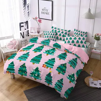 

Christmas Gift Home Bedding Set Christmas Trees Comforter Cover Microfiber Bed Linen Set 2/3pcs for Kids Holiday Duvet Cover Set