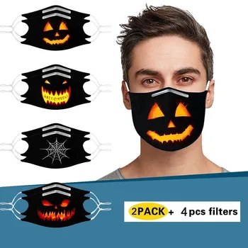 

2PC Halloween Print Windbreak Seamless Face Mask Outdoor Mouth-muffle Washable Reusable Quick-drying Dustproof Mask In Stock