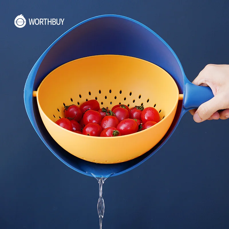 WORTHBUY Double Drain Basket Bowl Kitchen Plastic Washing Storage Strainers Bowls Drainer Vegetable Cleaning Colander | Дом и сад