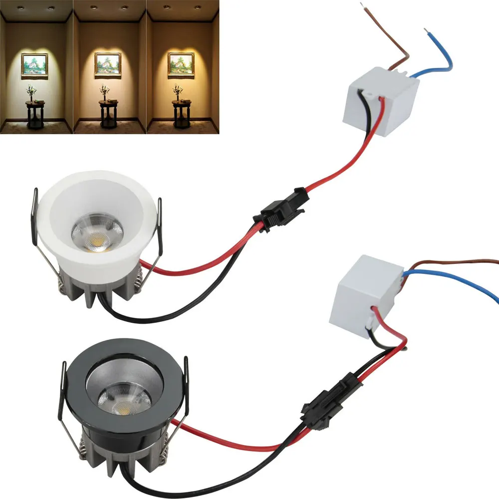 

Dimmable Mini LED COB Downlights 3W Display Ceiling Recessed Cabinet Spot Lamp High Power + Driver 110V 220V