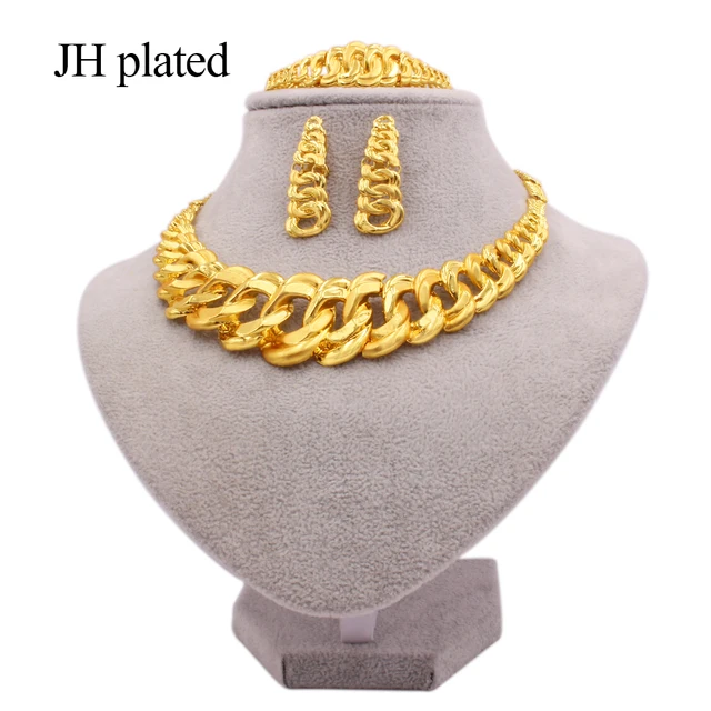 Buy Online24K Gold Color Jewelry Sets For Women Bridal Luxury Necklace Earrings Bracelet Ring Set Indian African Wedding Ornament Gifts.
