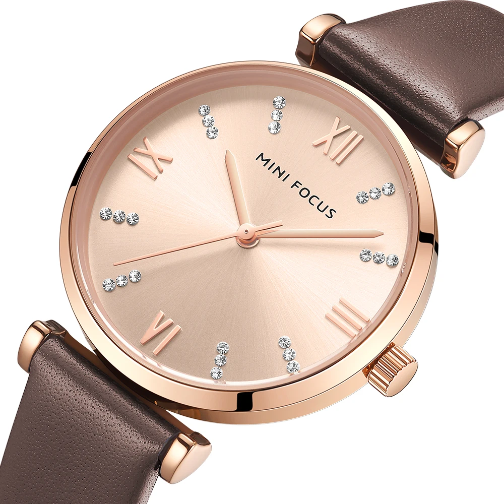 

MINIFOCUS Women Watches Top Brand Luxury Fashion Casual Ladies Watch 30m Waterproof Brown Leather Strap Reloj Mujer Montre Femme