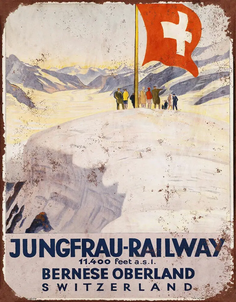 Jungfrau-Cartel Metallico De Hojalata, Placa De Pared, Via Firrea, Suiza