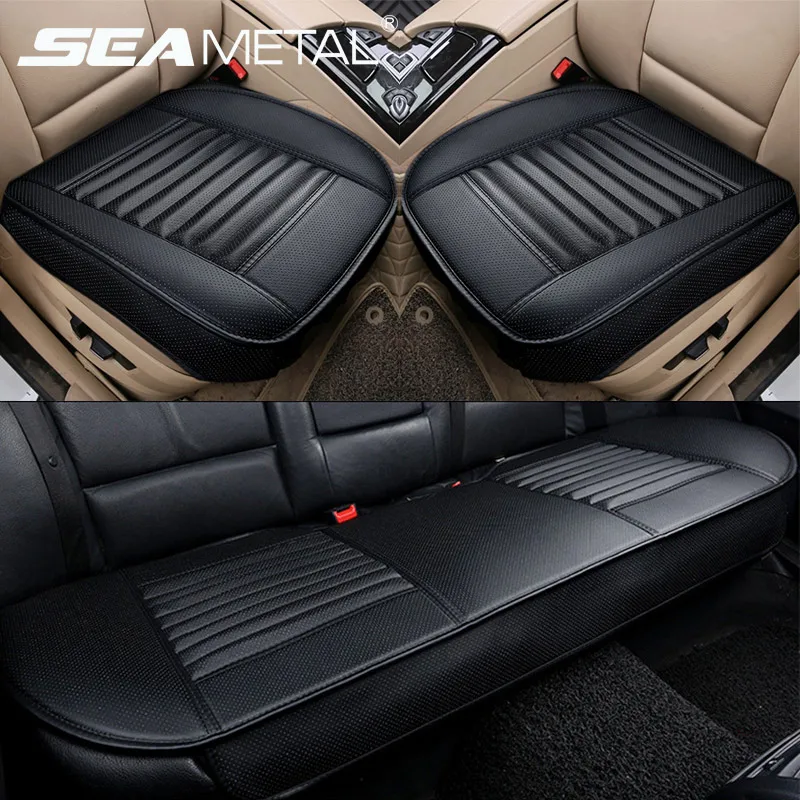 1pc Universal Car PU Leather Seat Cover Bamboo Charcoal Pad Chair Cushion Black
