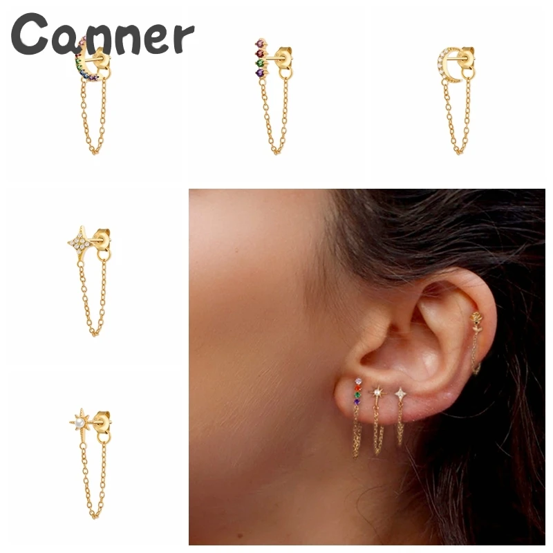 

1Pcs 925 Sterling Silver Earrings Flower Moon Star Earrings CZ Crystal Dangle Earrings For Women Ear Line Earings Jewelry Gift 4