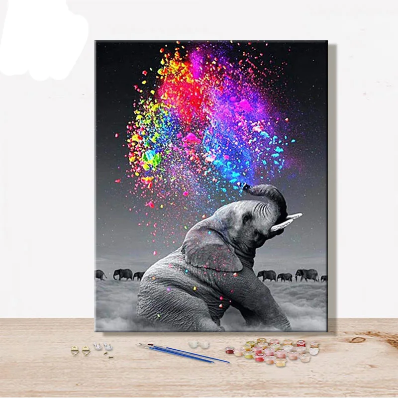 Светло-серый Слон животное DIYPainting по номерам реалистичное художественное полотно живопись на стене Рисование Раскраска по номерам Современный домашний декор - Цвет: Светло-серый