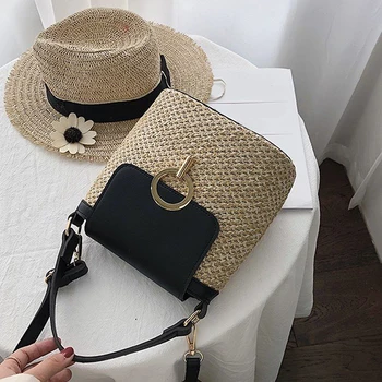 

Small Straw Bucket Bags For Women Summer Crossbody Bags Lady Travel Purses And Handbags Female Shoulder Messenger Bag