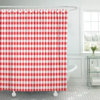 

Table Red Checkered Italian Breakfast Linen Restaurant Shower Curtain Waterproof Polyester Fabric 72 x 72 Inches Set with Hooks