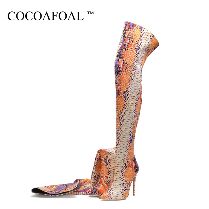 

KEAIQIANJIN Snakeskin Women's Over The Knee Boots Plus Size 44 45 Botas High Heel Woman Thigh High Boots Sexy Fashion Sexy Shoes
