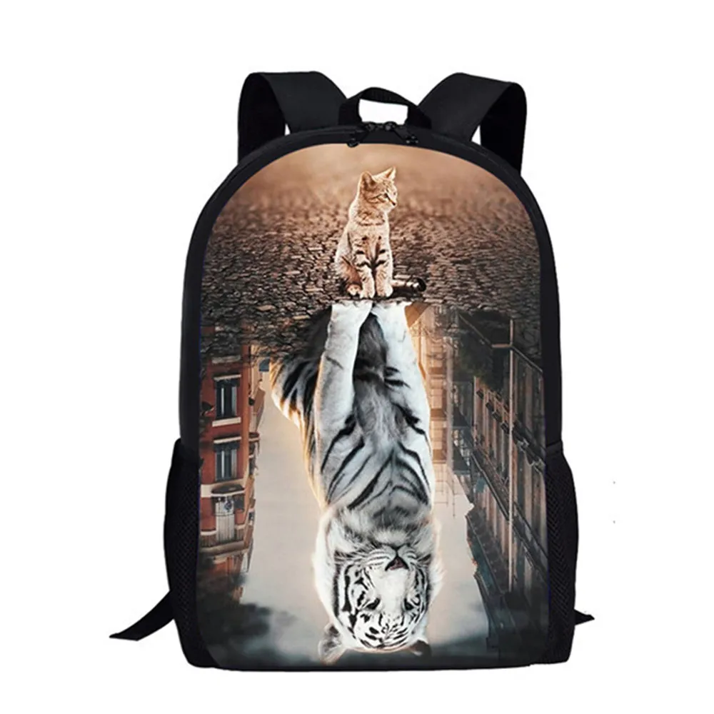 Funny 3D Cat Reflection Tiger Printing Children School Bags Backpack for Girls Boys Large Student Book Bags School Free Dropship