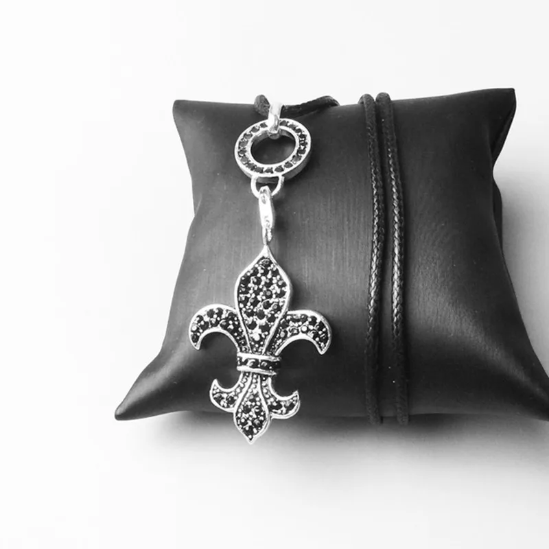 Черный CZ циркониевый большой кулон в форме сердца Fleur de lis новый стиль европейский
