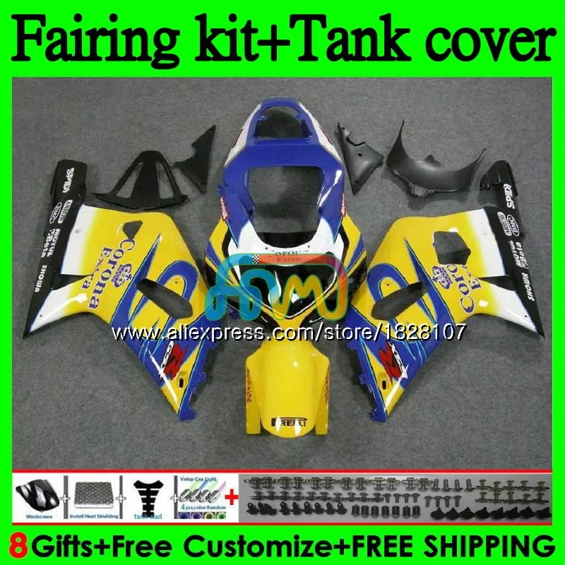 Майка K1 для SUZUKI GSXR-600 GSXR750 GSXR 600 750 CC ввиде горшка 01-03 93BS. 15 GSX-R750 GSXR600 01 02/желтый/синий/03 2001 2002 2003 обтекатель - Цвет: No. 1