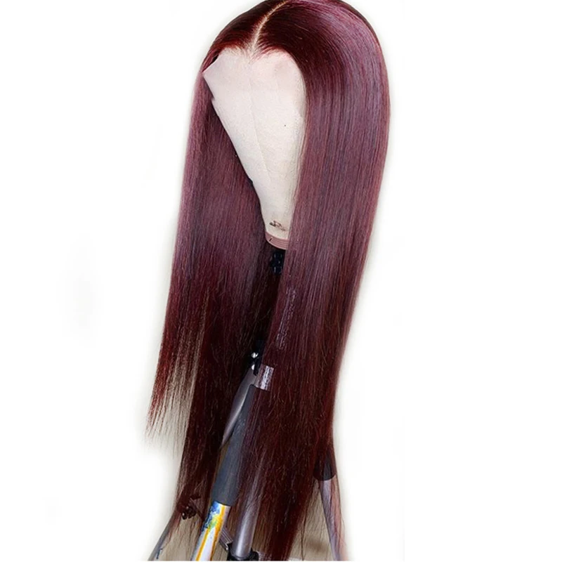 Цветные бордовые перуанские прямые парики для черных женщин темно-красные 4X4 кружева Закрытие человеческих волос парики средней части