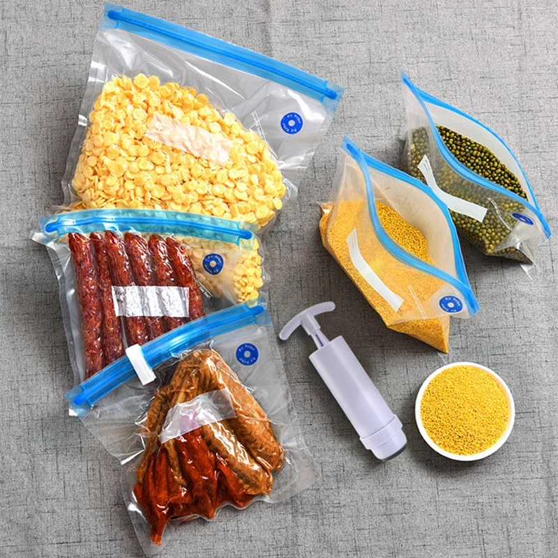 Reusable Food Storage Vacuum Seal Bags With Hand Pump Bag Sealing Clips