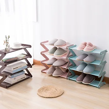 

"Z" Shape Shoe Rack Shoe Tower Organizer Cabinet Entryway Stackable Storage Shelf Unit with 4-Tier Durable Stainless Steel
