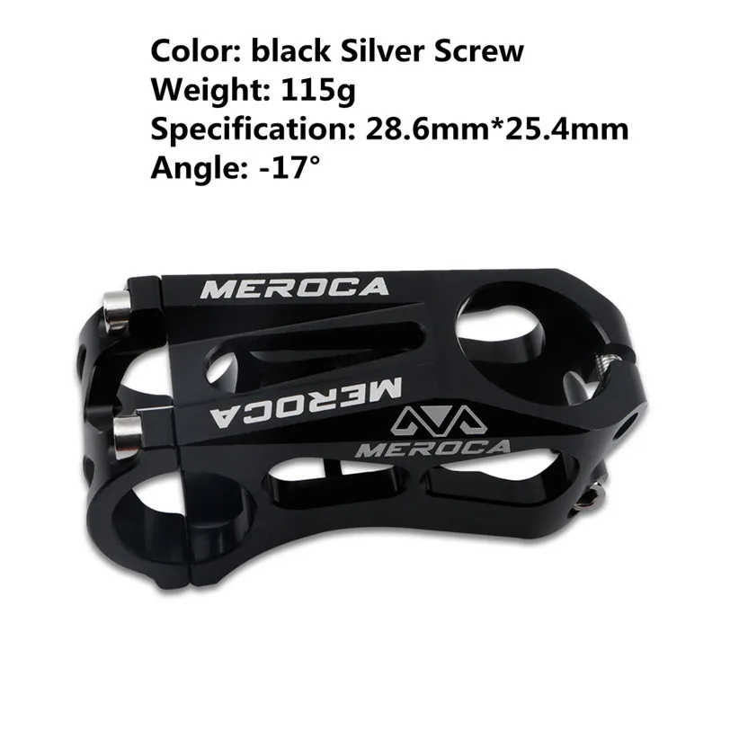 black Silver screw Ультра-светильник с ЧПУ MEROCA отрицательный 17 градусов 60 мм велосипедная вынос детский балансировочный велосипед направляющий велосипедный конверсия стебель модифицированный к/с - Цвет: black Silver screw