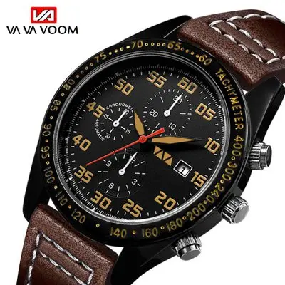 

New 2019 VAVA VOOM Men Quartz Watch Army Military Leather Strap Business Watch for men Sports Wristwatches mens
