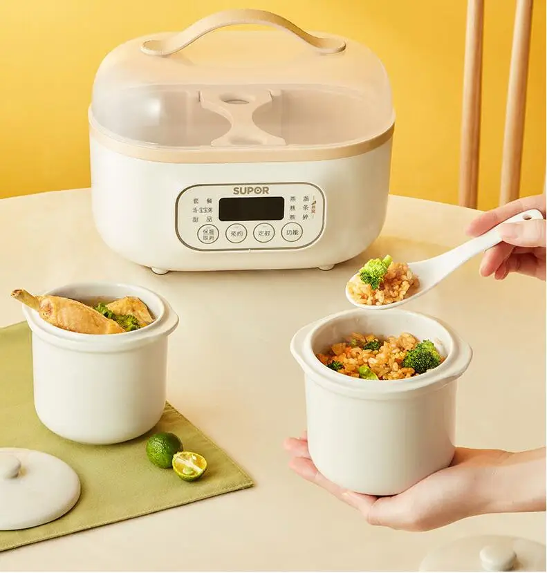 220V 1L Electric Slow Stewing Machine Portable Ceramic Stewer Multi Cooker Stewing Cooker With 2 Inners