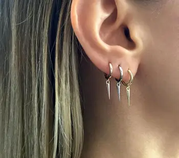

925 Sterling Silver Geometric Rivet Gold/Silver/Rose Gold Color Small Hoop Earrings for Women Punk Spike Circle Earrings
