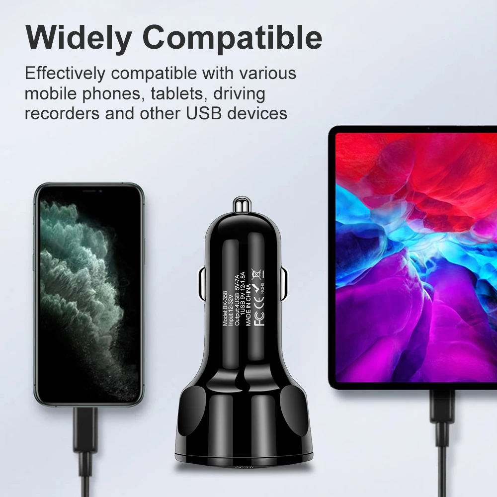 4 USB Mobile Phone Car Charger 7A 35W Mini Fast Phone Charging For iPhone 12 pro max 11 Xiaomi note 10 Samsung USB Car Charger