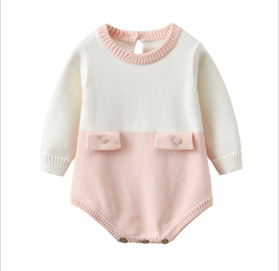 0-24M Newborn Infant Kids Baby Girls Bodysuits Long Sleeve Knit Patchwork Jumpsuits Autumn Winter Unisex Baby Bodysuits Clothes