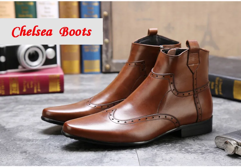 Men's Motorcycle Boot Round Toe Genuine Leather Winter Boots Men Black Men Shoes Winter Leather Desert Ankle Boot Big Size 11 46 (1)