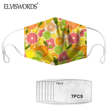 

ELVISWORDS Lemon Orange Pattern Mouth-Muffle Dustproof Comfortable Women Men Mouth Mask WIth 7 Pieces PM 2.5 Face Mask Filter