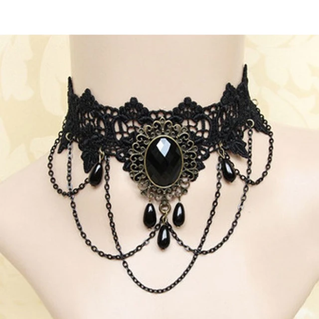 1pc Black Lace Choker Necklace Gothic Style Collarbone Chain Jewelry