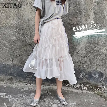 

XITAO Perspective Lace Skirt Fashion New Women 2020 Spring Elegant Elastic Waist Loose Casual White Small Fresh Skirt XJ3643