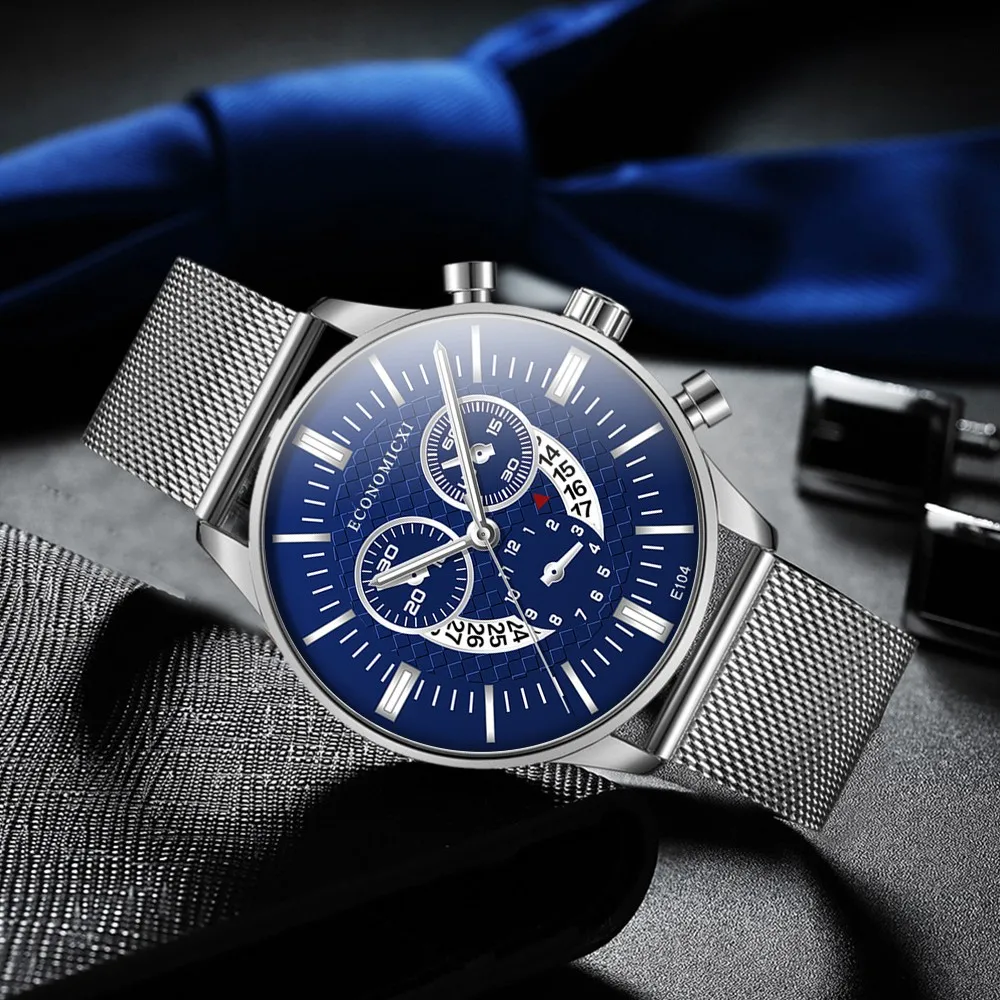 

Men's Fashion Business Analog Quartz Watch Simple Stainless Steel Mesh Belt Wild Men's Wrist Watches Reloj de cuarzo FJSL