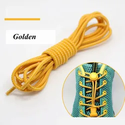 Elastic Round Locking No - Tie Shoelaces for Kids and Adults - Quick and Easy Rubber Sneaker Laces in 22 Vibrant Colors (Gold)