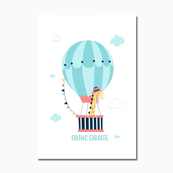 Милые животные Холст плакат воздушный шар жираф слон для детской комнаты настенный художественный принт живопись скандинавские Дети Детская спальня украшения картины - Цвет: B