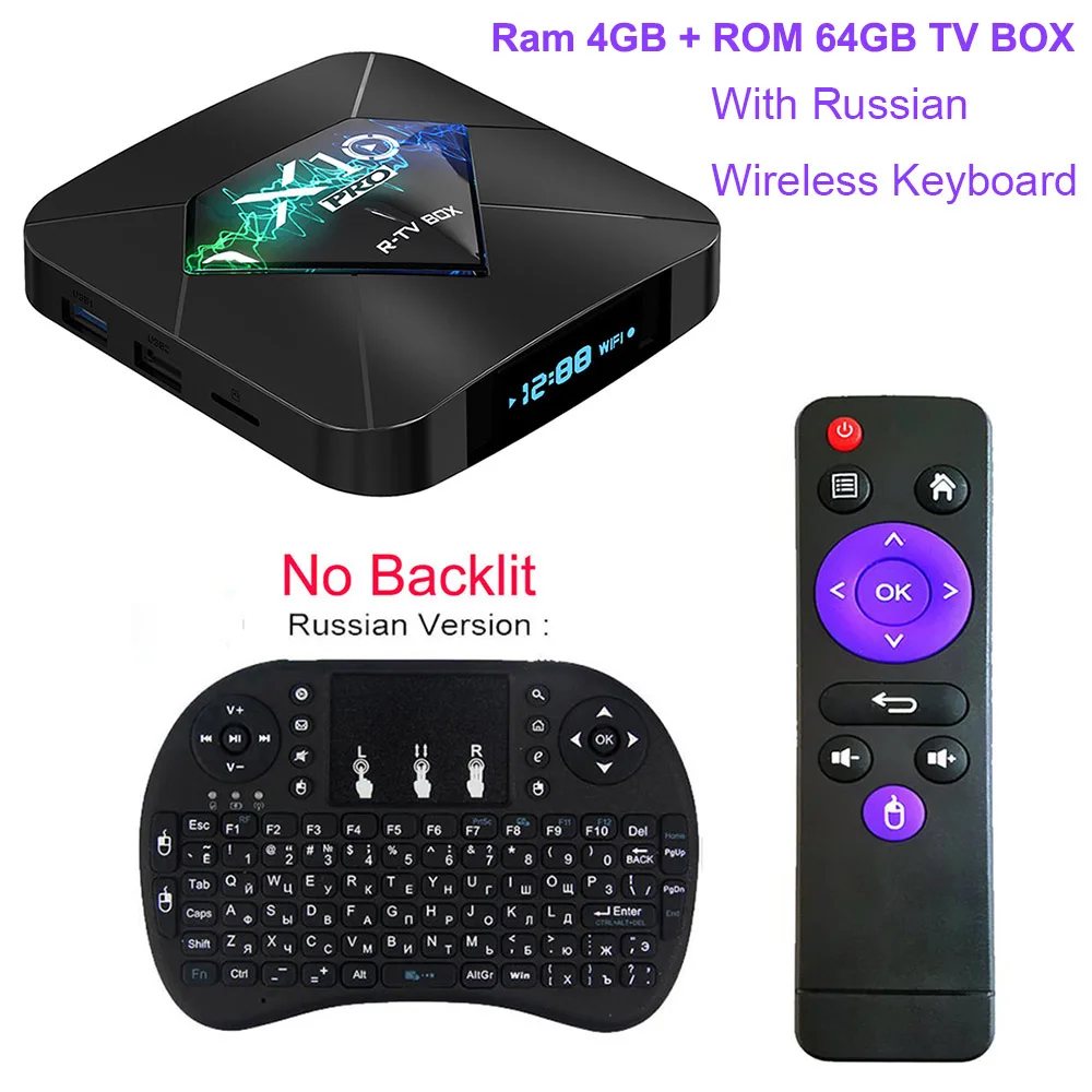 64G With Ru keyboard X10 Pro Android 9,0 Smart tv BOX S905X2 DDR 4 GB 32GB 64GB 2,4G 5GHz Wifi Поддержка USB3.0 BT4.0 4K 3D Netflix Android ТВ-плеер - Цвет: 64G With Ru keyboard