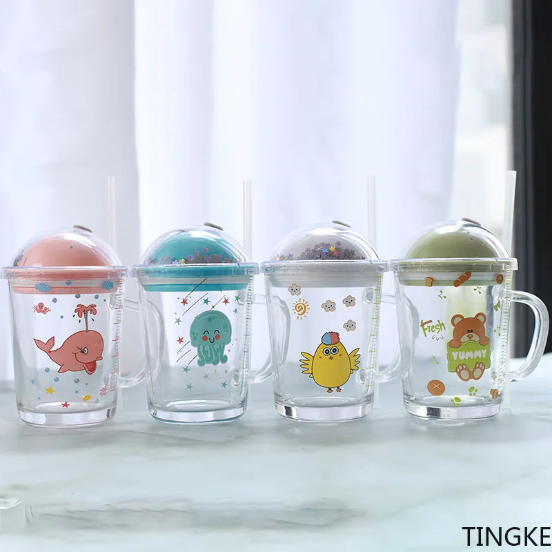 Tazza da latte per bambini con manico, tazza da colazione, tazza da acqua con cannuccia, tazza di vetro, tazza creativa, nuova tazza planetaria, regalo per bambini_voghion.com