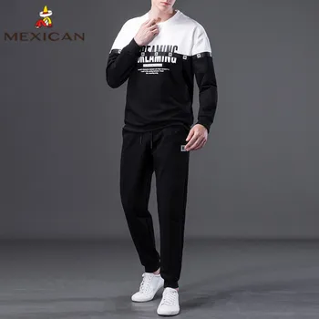 

MEXICAN Men's Sweater Suit Men's Casual Men's Round Neck Turtleneck Long Sleeves Trousers Knitted T-Shirt Men's Suit