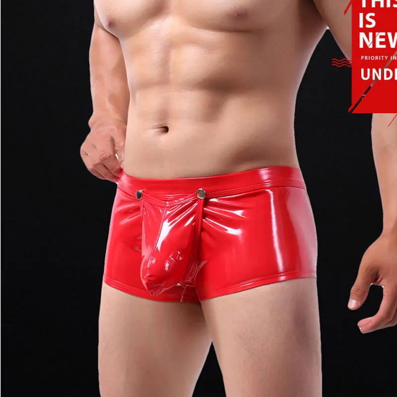 

Sexy COCK Ring Plus Size Boxers Open Hollow Shiny Faux Leather Stage U Convex Pouch Gay Wear Jockstrap Erotic lingerie F15