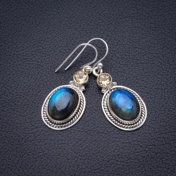 

Natural Blue Fire Labradorite And Citrine Handmade 925 Sterling Silver Pendant 1.5" D3245