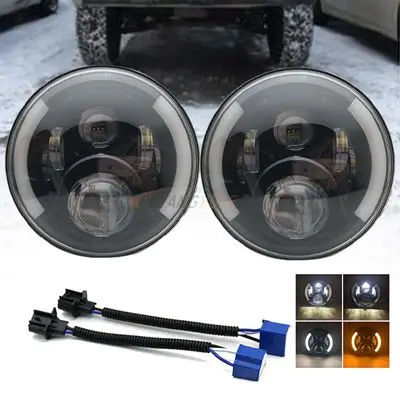 2X7 дюймов круглый светодиодный фары проекционный комплект фар для Jeep Wrangler JK TJ LJ lada niva 4x4 suzuki samurai Hummer H1 H2 - Цвет: BLACK       50w   a