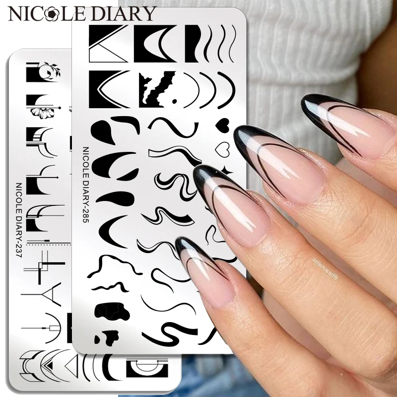 NICOLE DIARY French Line Stamping Plates Flower Leaf Oblique Strip For Nails Template Stencil All for Manicures Stamp | Красота и