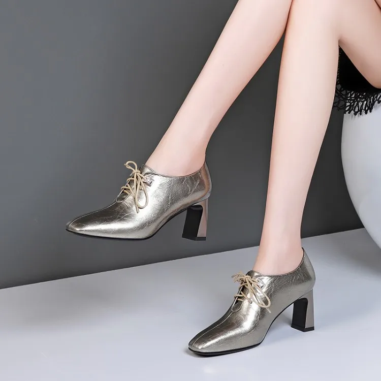 

2019 Autumn New Style Europe And America Nobility Elegant Fashion Models Diamond Deep Mouth Square Head Chunky-Heel Simple Versa
